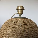 Ball lamp in rope, rattan, ceramic and brass 70s