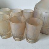 Frosted glass carafe and 6 stemmed glasses set