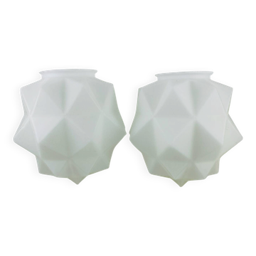 Pair of Faceted Opaline Globe Suspensions Art Deco Star - 1930-50