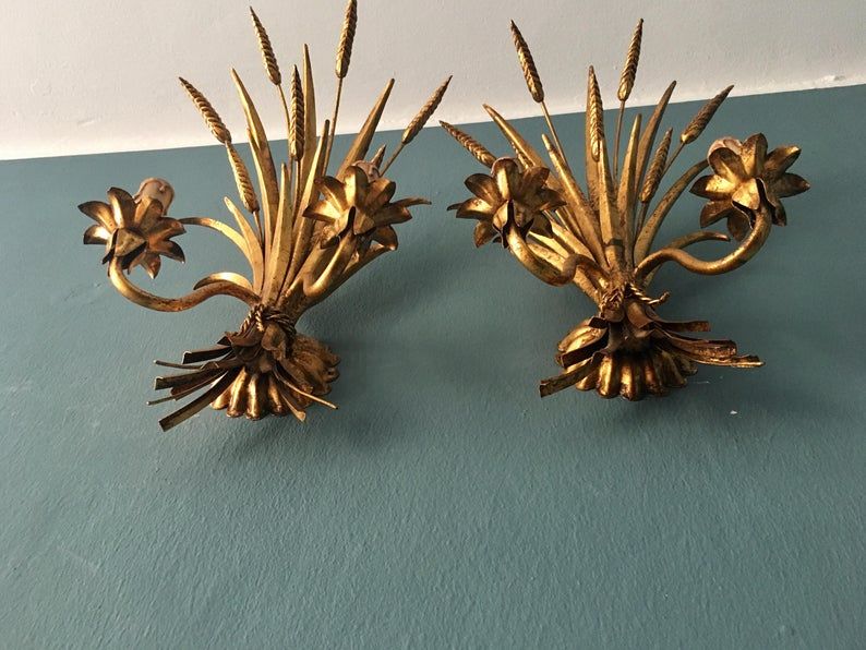 Pair of Italian Hollywood Regency metal wall lamps by Hans Kogl
