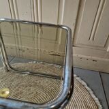 Side Table End Table Nightstand in Chrome Metal Tempered Glass