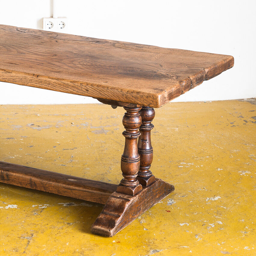 Old coffee table in solid oak wood. France, early twentieth century.
