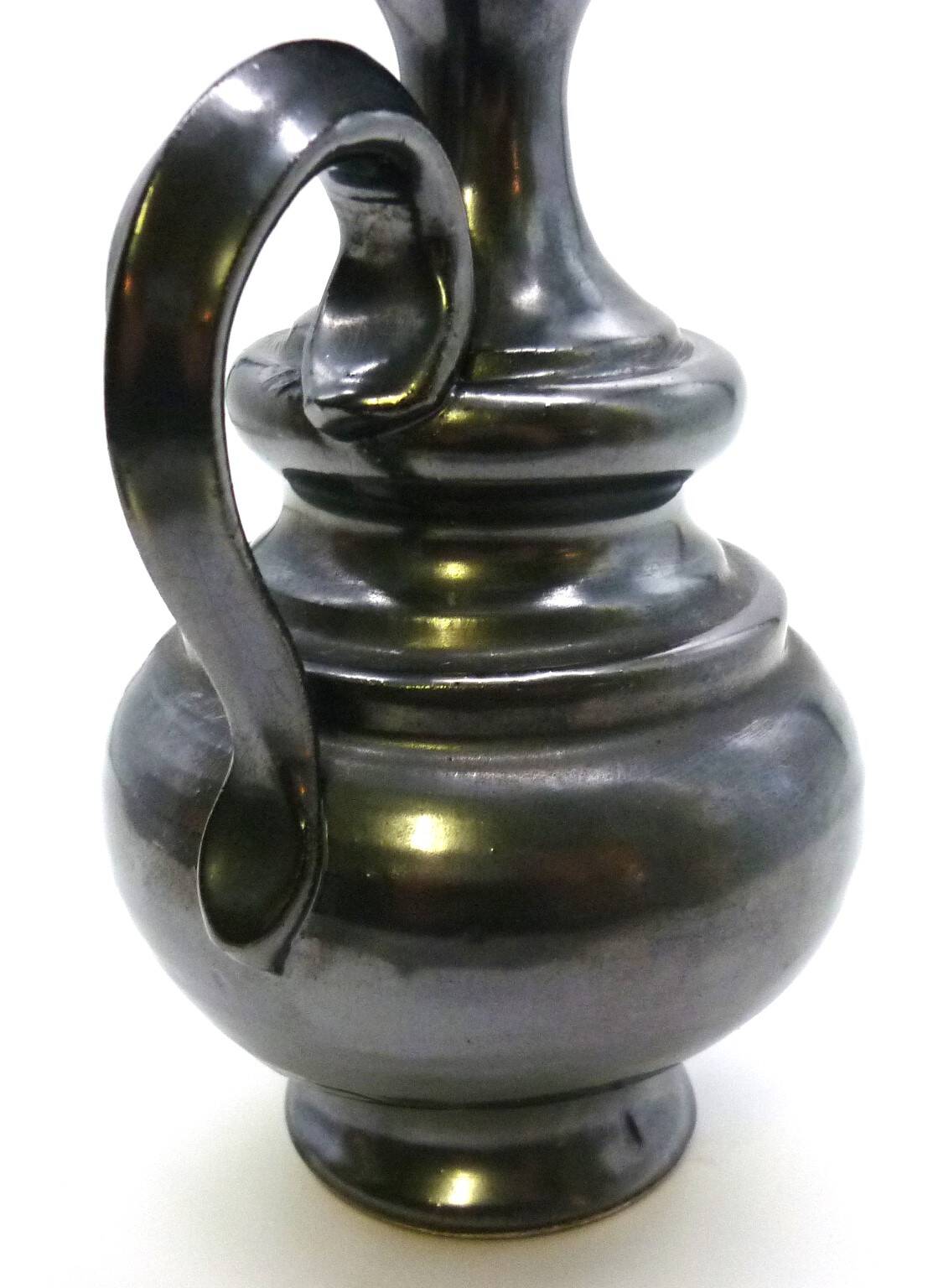 Vase pitcher, glazed ceramic in metallic black signed Jean Marais Vallauris.