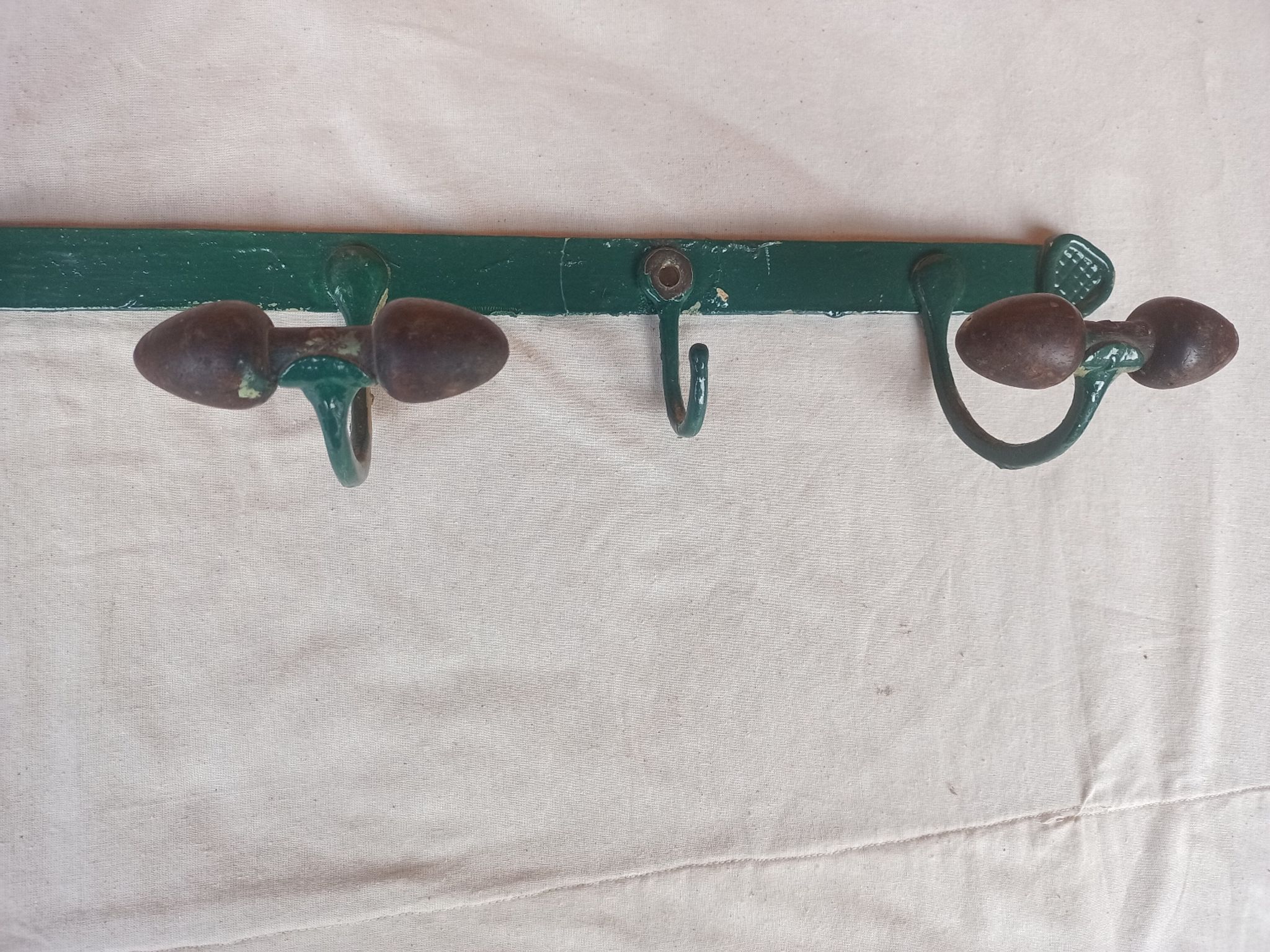 Wall coat rack in metal and old wood