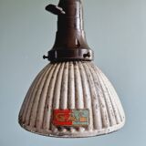 Set of 3 industrial mercury glass pendant lights, GAL (France), 1930s