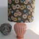 Coral tar ceramic lamp, khaki lampshade with flowers.