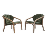 Années 1970, paire de fauteuils lounge scandinaves, mobilier en velours et rotin