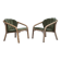 1970s, pair of Scandinavian lounge chairs, furniture velour and rattan