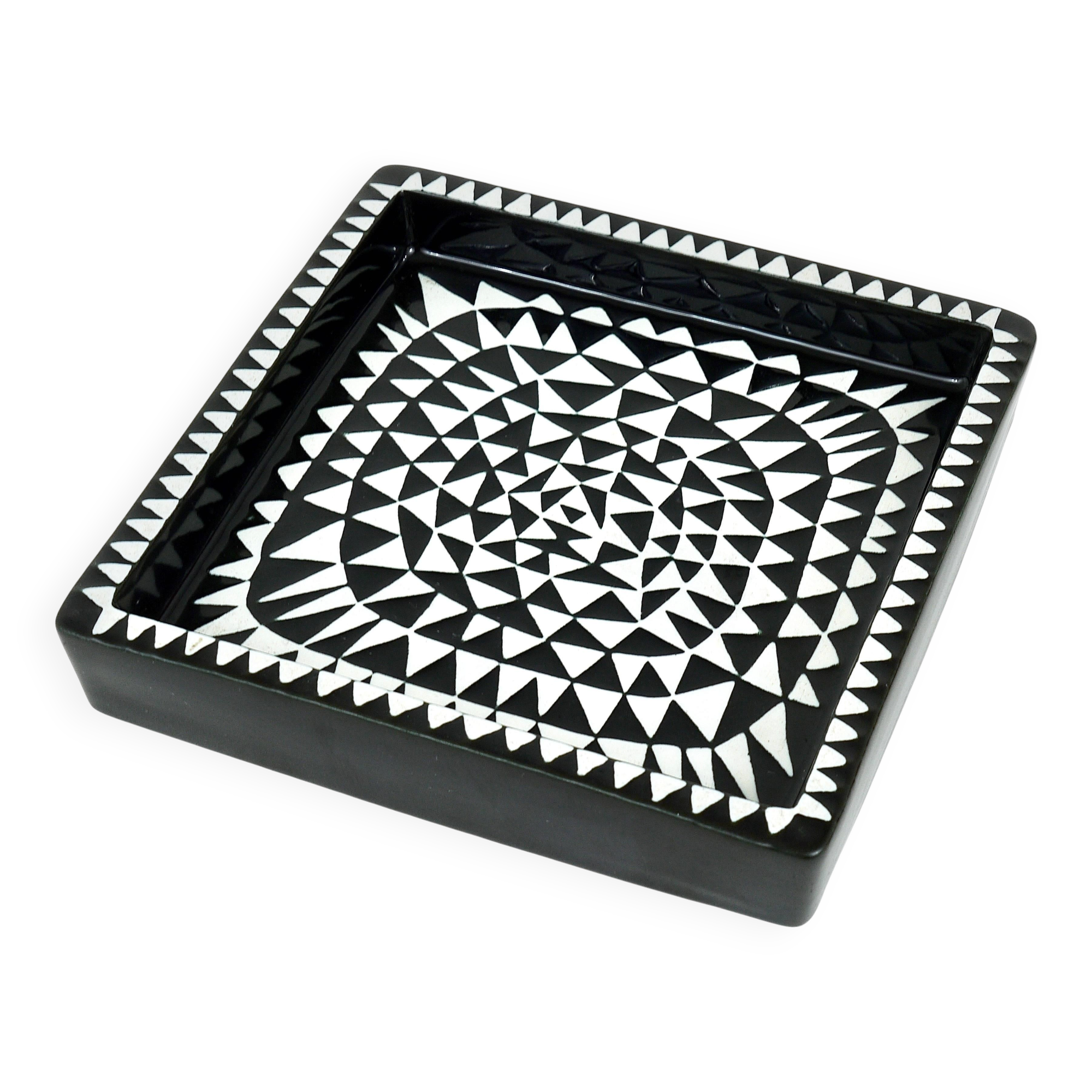 Black and white ceramic plate Domino by Stig Lindberg, ashtray, Gustavsberg, 1950s
