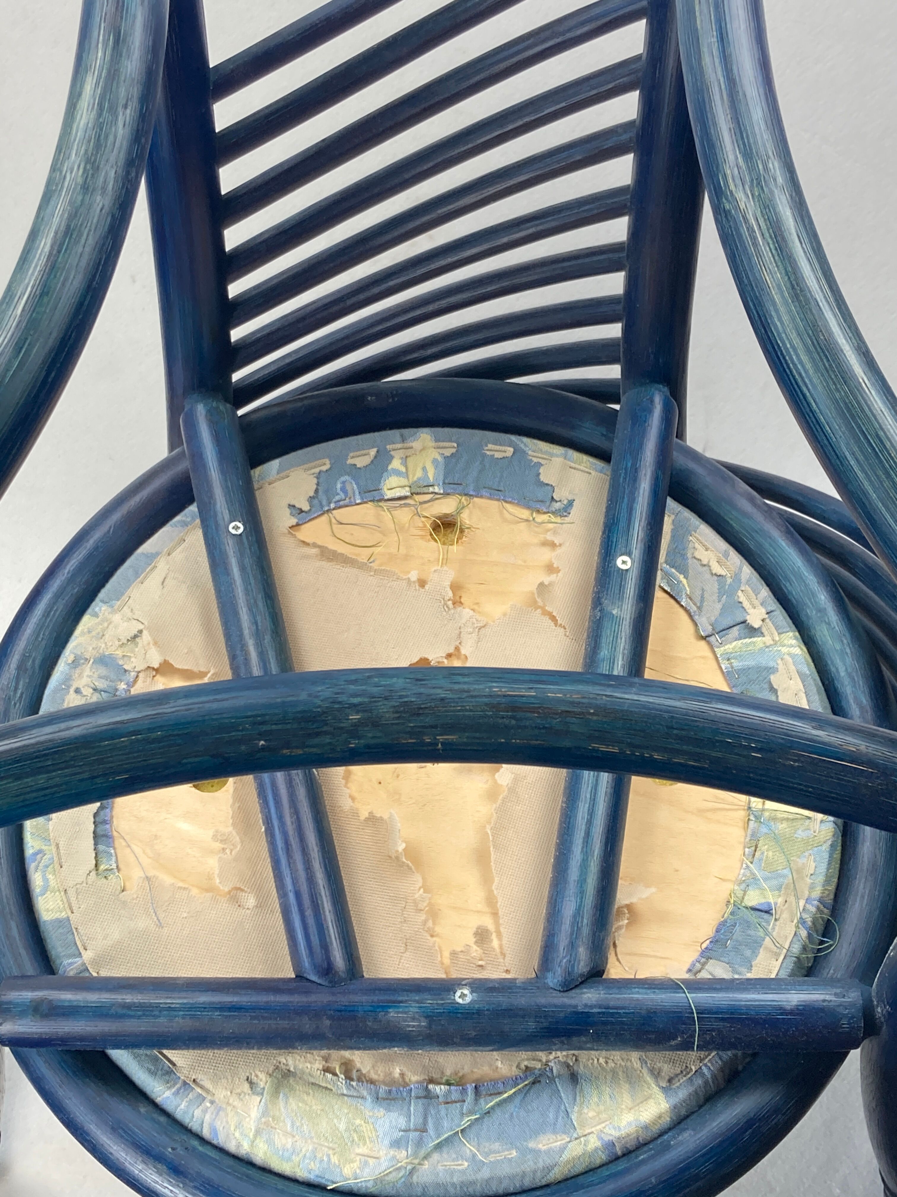 Set of 4 sculptural rattan bamboo dining chairs, Flechtatelier Schütz, Germany 1980s