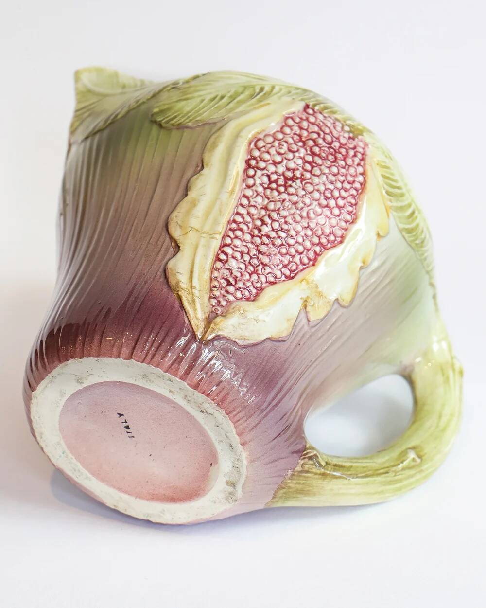 Rare vintage Italian majolica pitcher or jug in the shape of a fig.