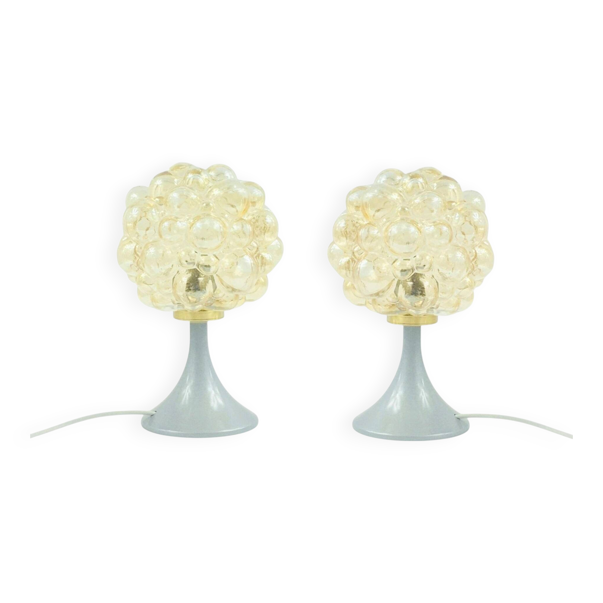 Pair of Mid-Century Amber Bubble Glass Table Lamps by H.Tynell, 1960s