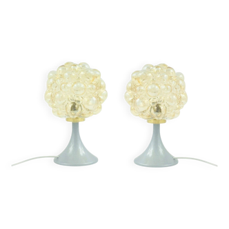 Pair of Mid-Century Amber Bubble Glass Table Lamps by H.Tynell, 1960s