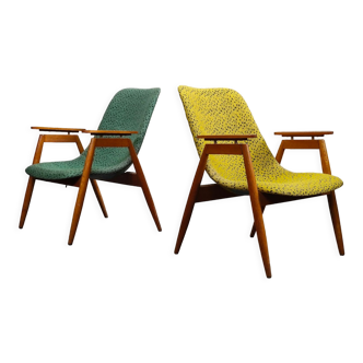 Pair of yellow and green armchairs by Miroslav Navratil