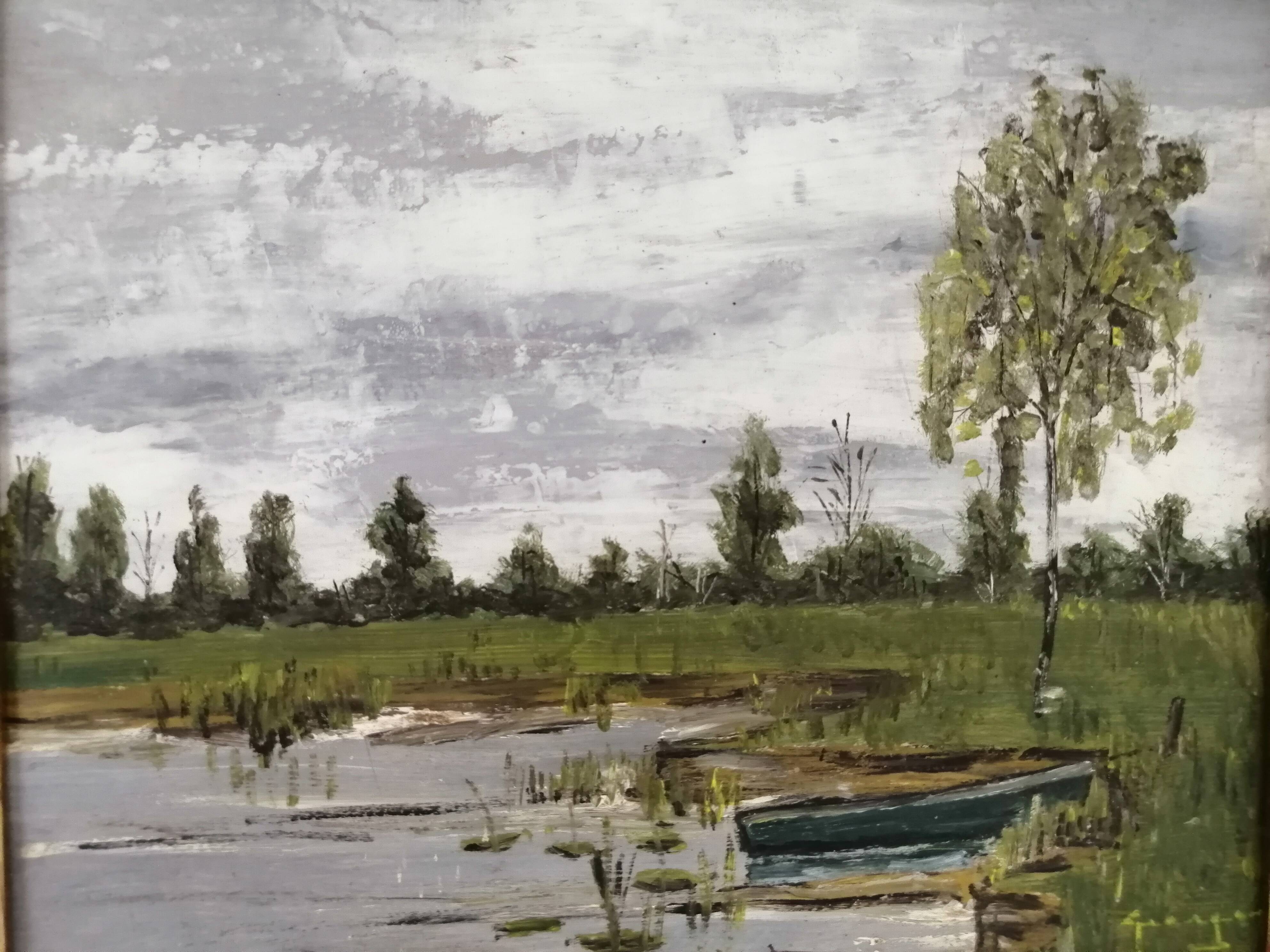 Old oil framed on panel