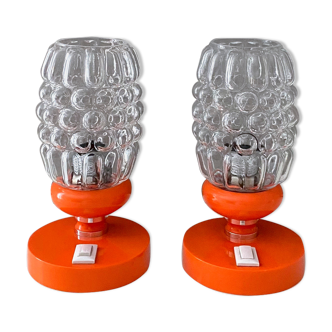 Mid Century table lamps, bubble glass lamp, Set of 2