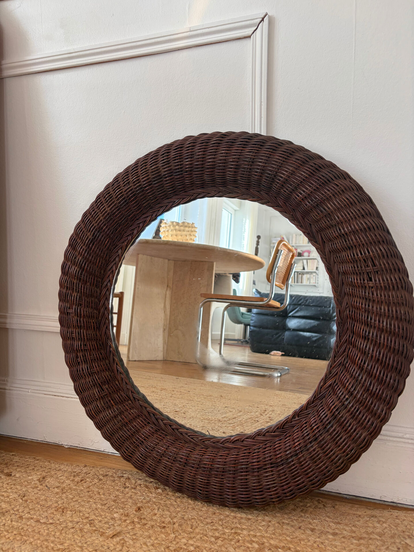 Mid-century wicker and rattan mirror