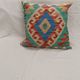Turquoise Blue Geometric Cushion Cover, Vintage Wool Kilim Pillow Home Decor