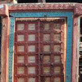 Old Indian door in old teak, piece and patina of origin