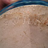 Vase signed blue modernist ceramic bottle bouhey 1973