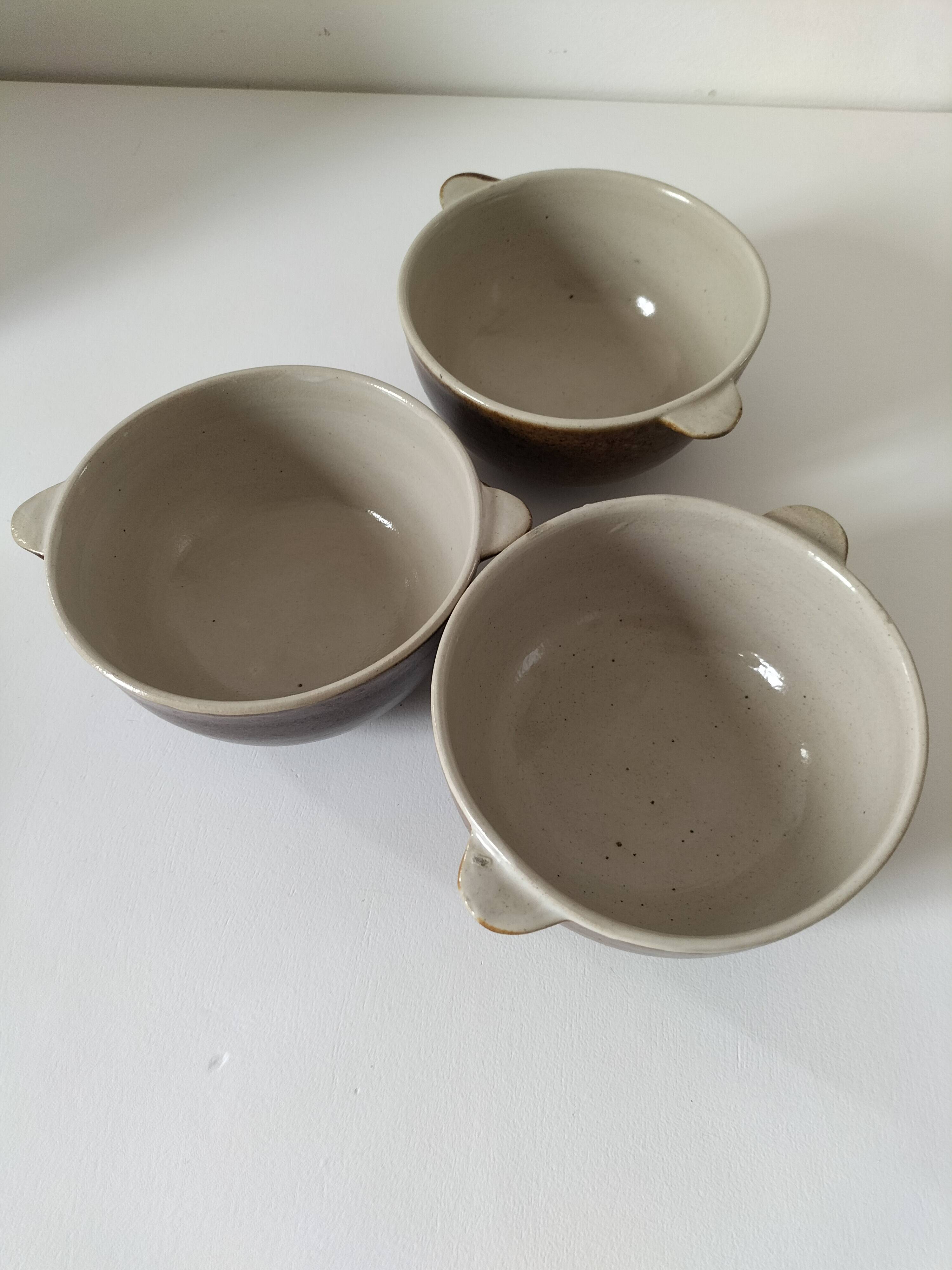 Trio de bol à oreilles en grès bicolores