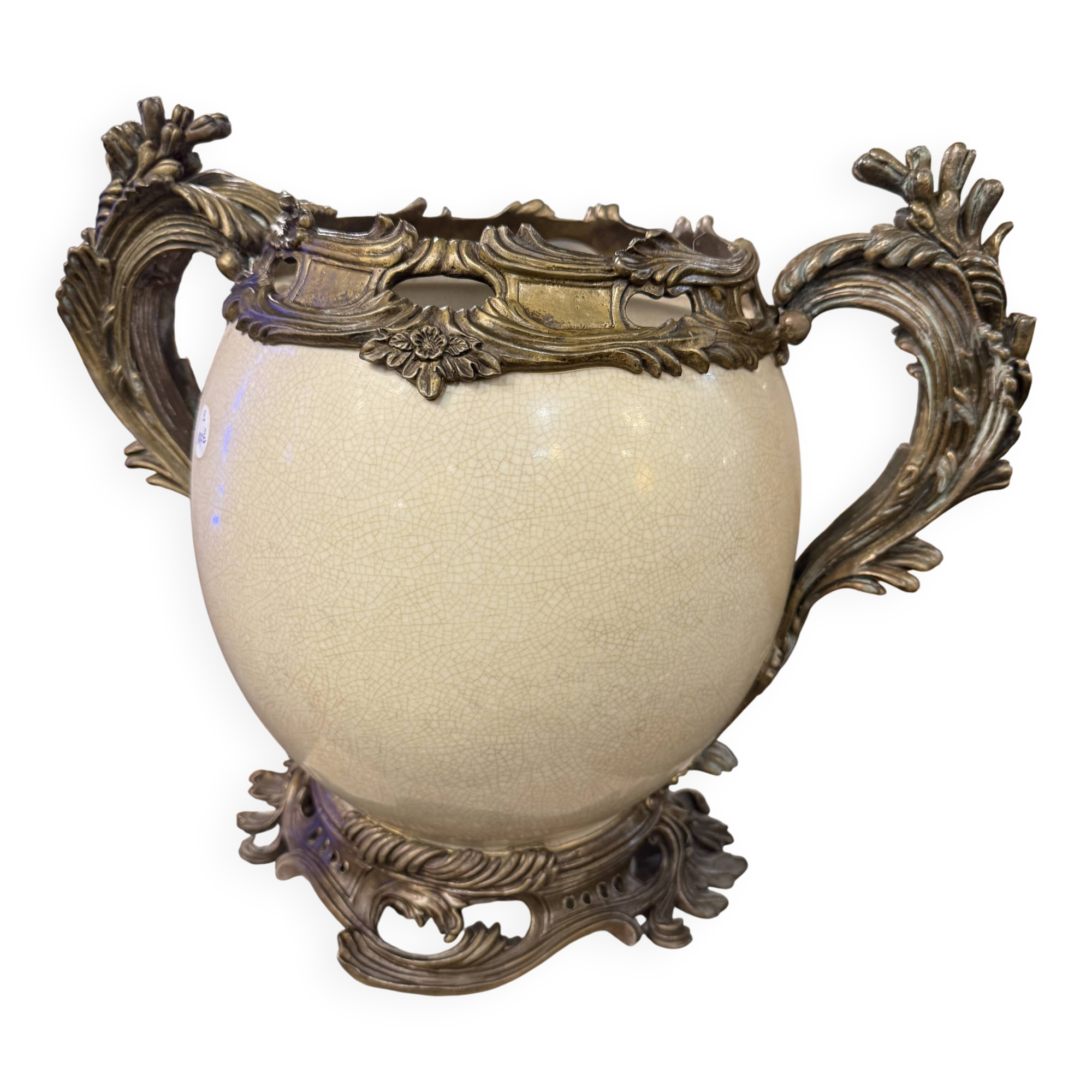 Cracked porcelain ball jardinière mounted in bronze