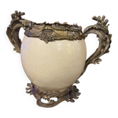 Jardinière boule en porcelaine craquelée montée bronze