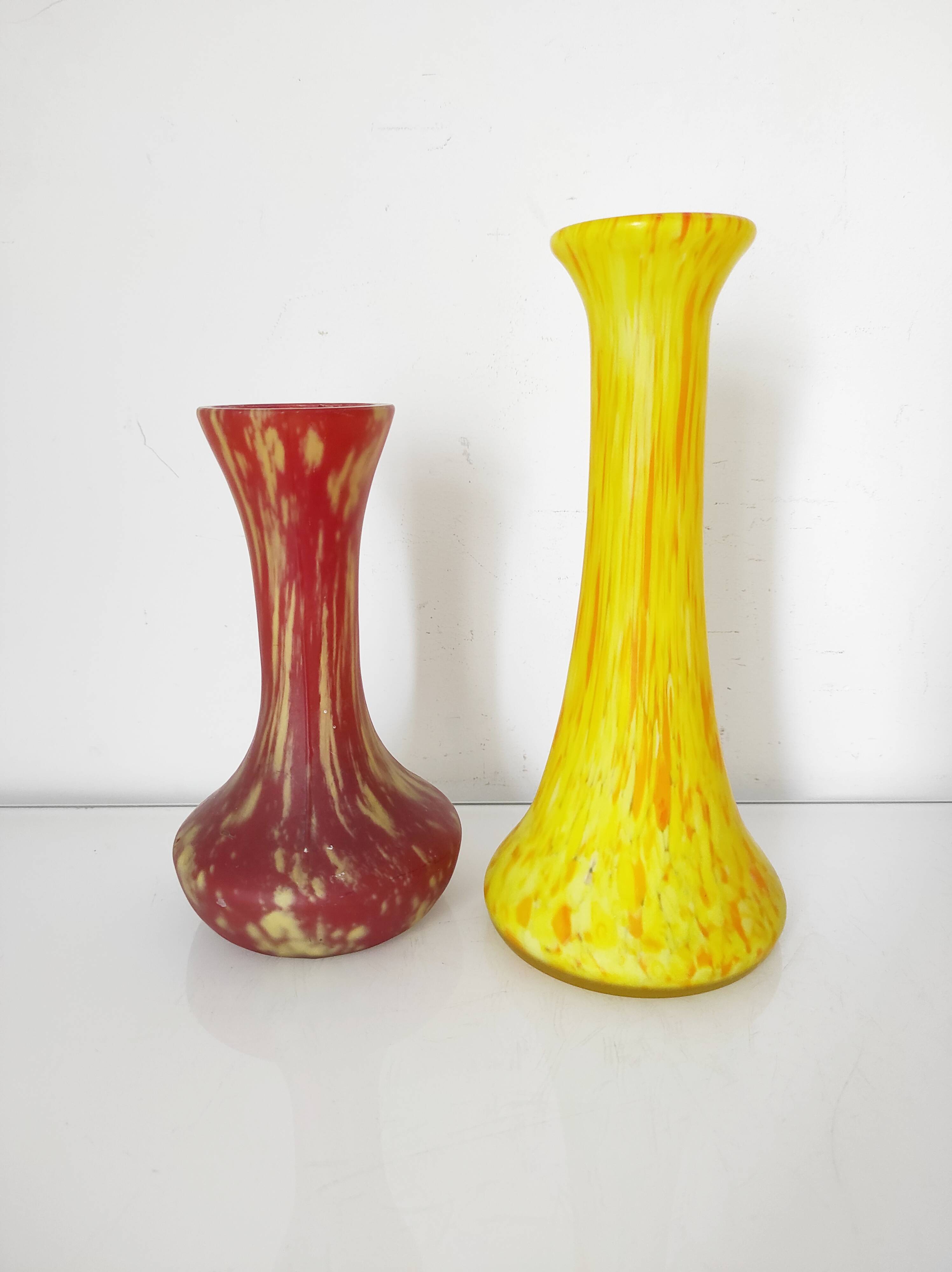 Set of two marmoreal glass vases