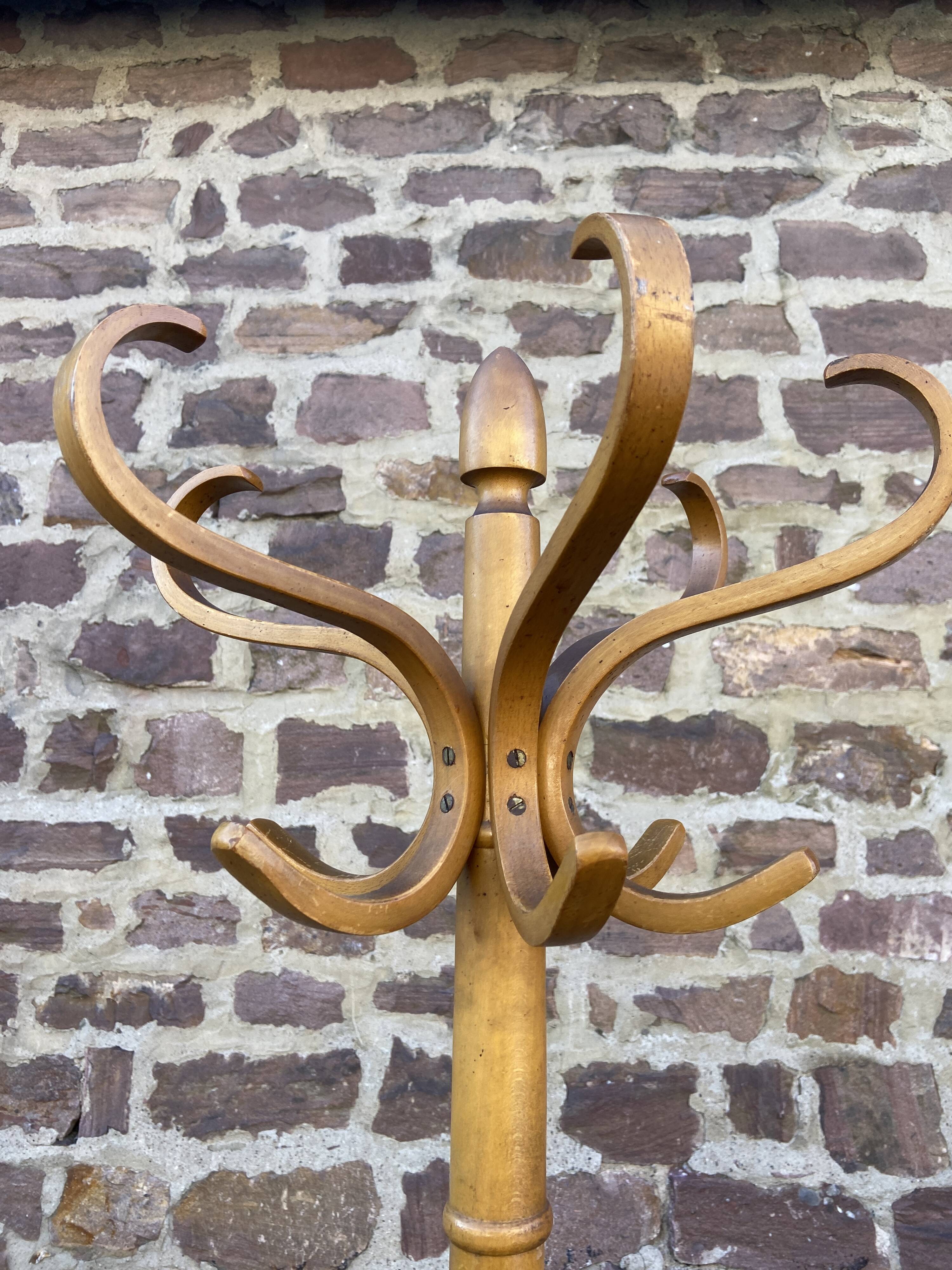 Antique French Art Deco Parrot Coat Rack Curved Wood Baumann