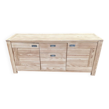 Scandinavian sideboard stripped in light raw solid wood 192cm