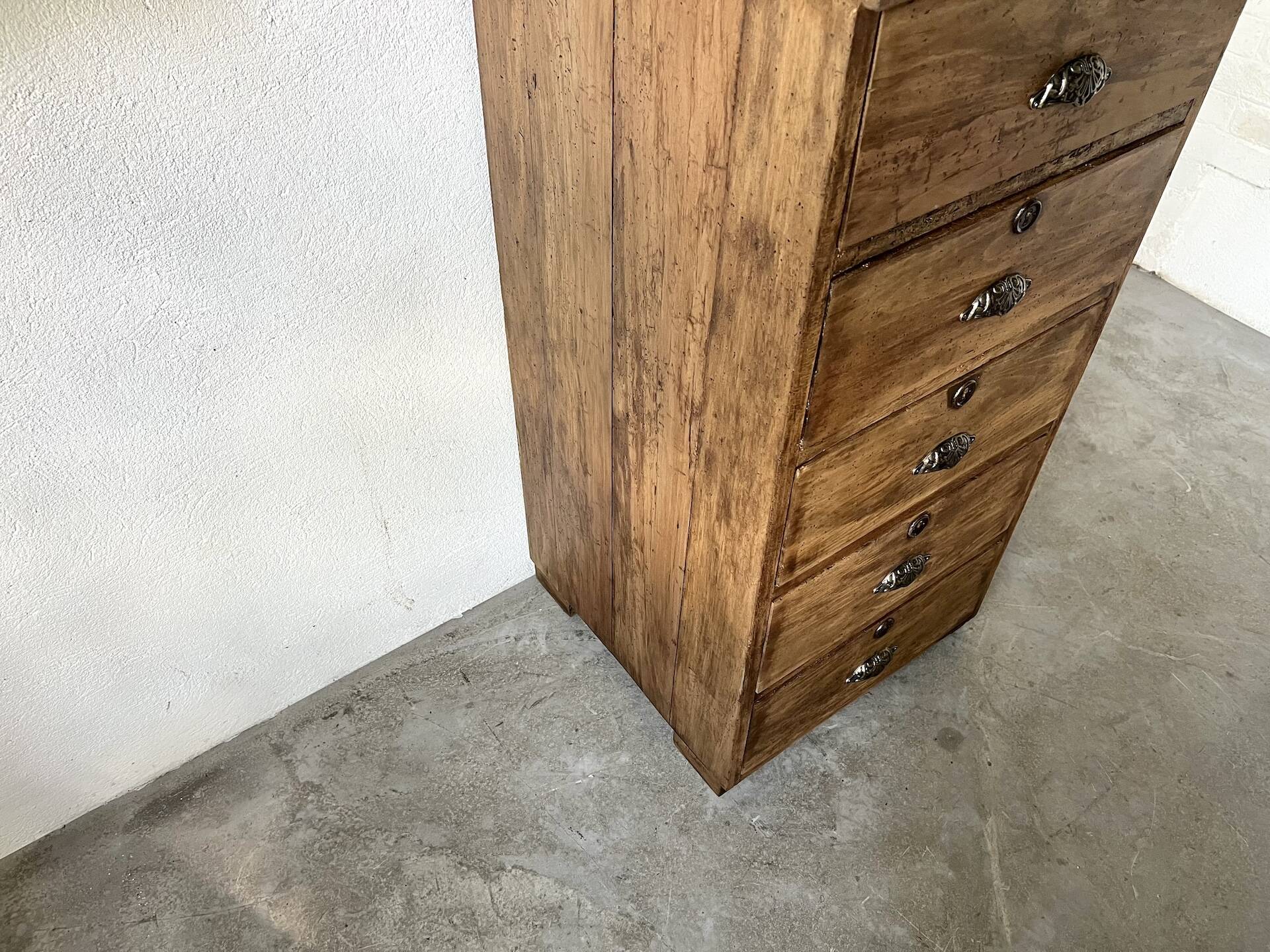 Small old vertical craft cabinet with 5 drawers