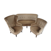 Ensemble de 2 fauteuils et canapé design du milieu du siècle, velours, années 1950