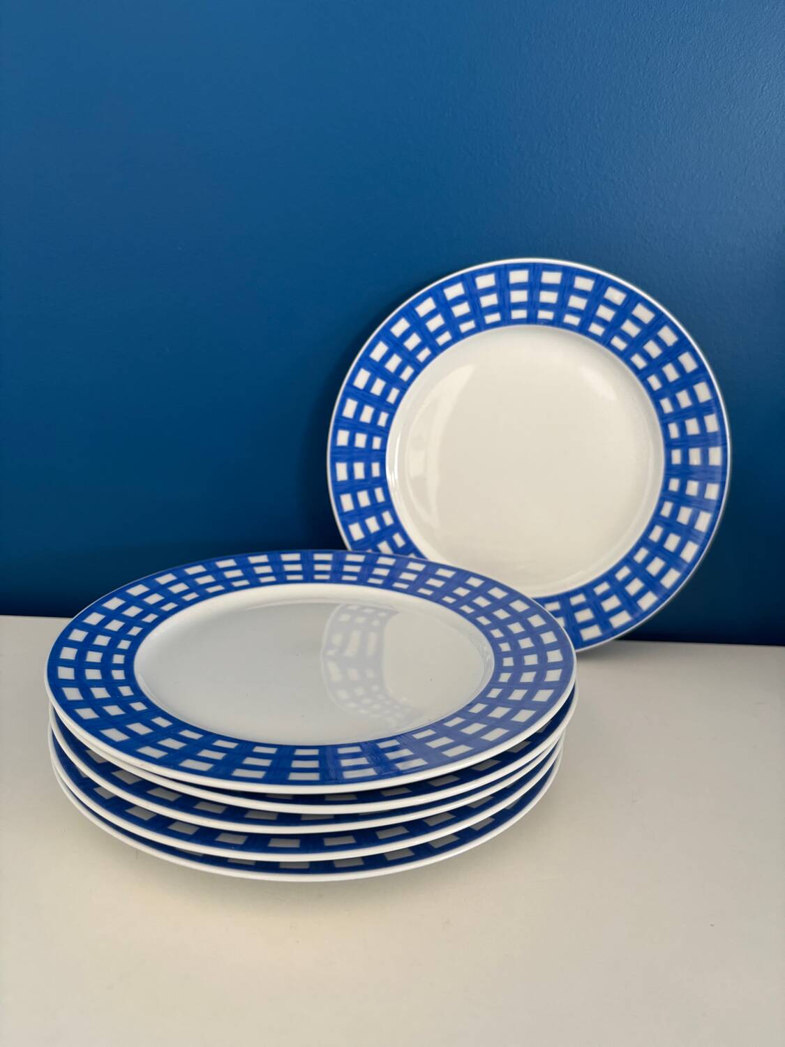 Set of 6 Guy Degrenne dessert plates, vintage blue pareo model - serv