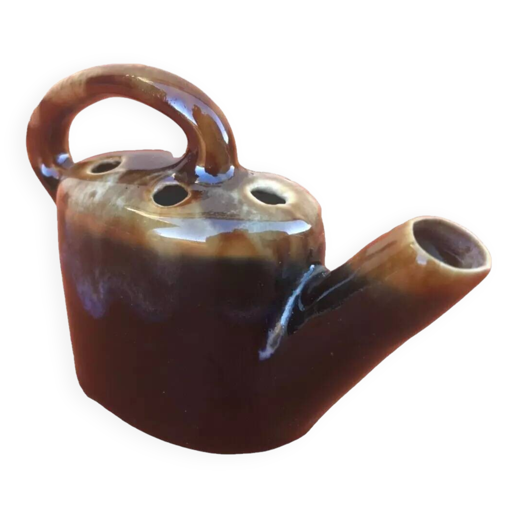 1950s Vase / Flower pick in the shape of a watering can Flamed stoneware