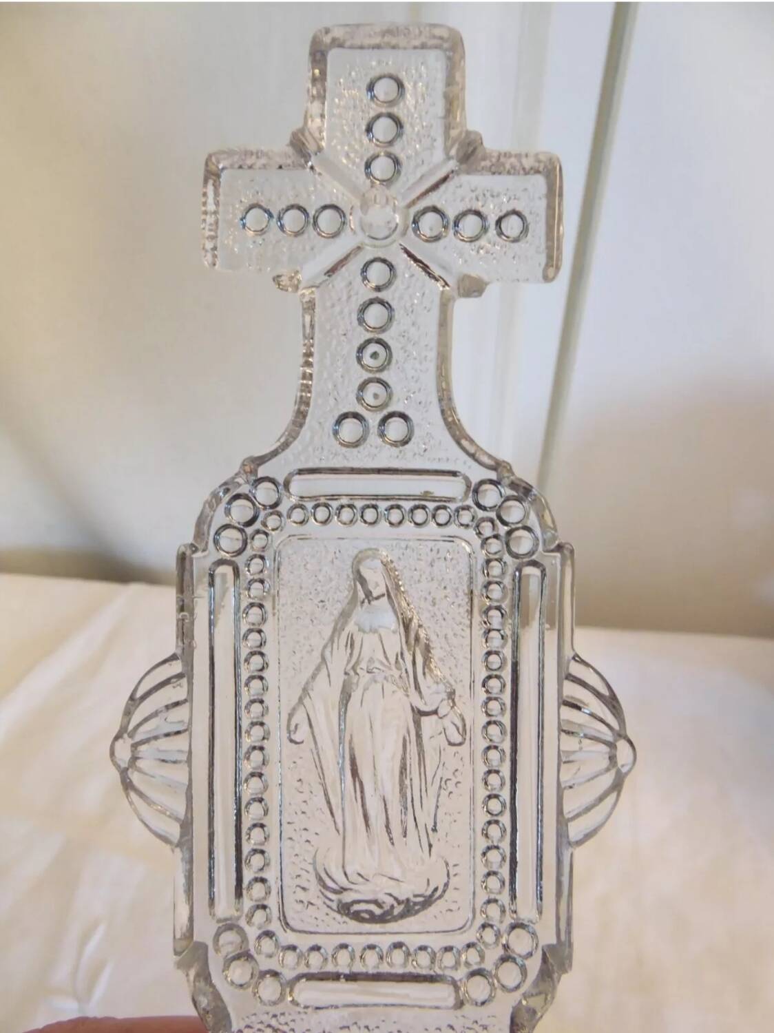 Virgin Mary molded glass stoup