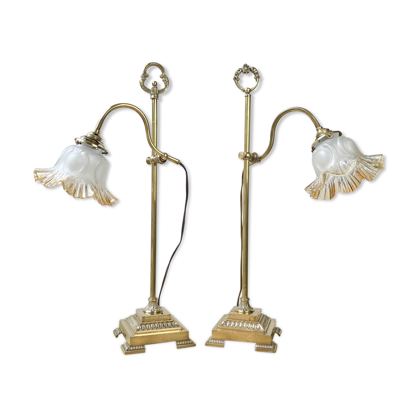 Pair of art deco style "up and down" swan neck desk lamps