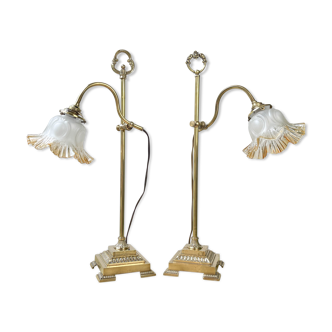 Pair of art deco style "up and down" swan neck desk lamps