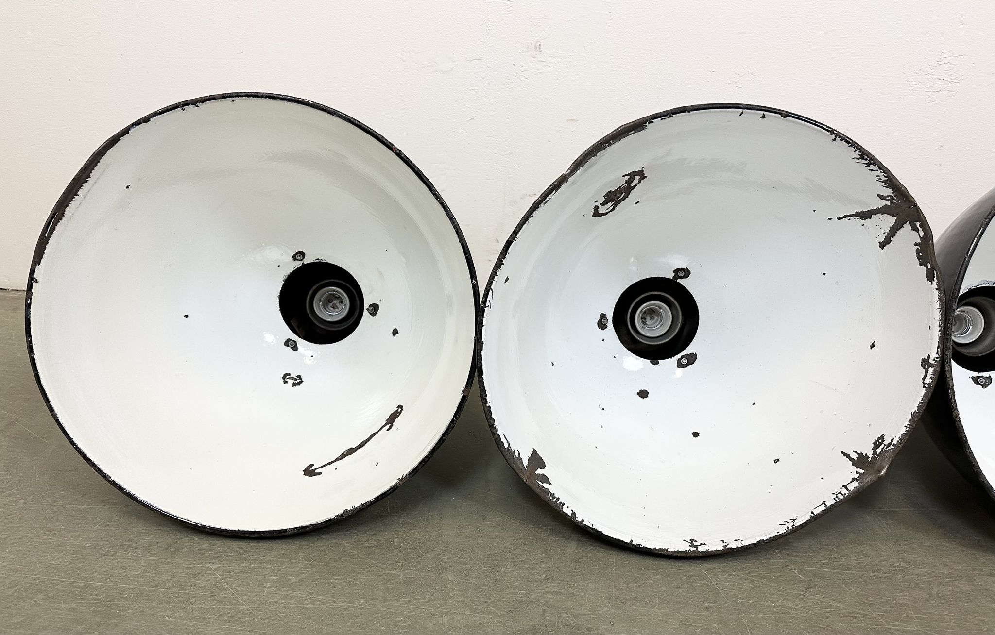 Set of 4 Industrial Bauhaus Black Enamel Pendant Lamps, 1960s