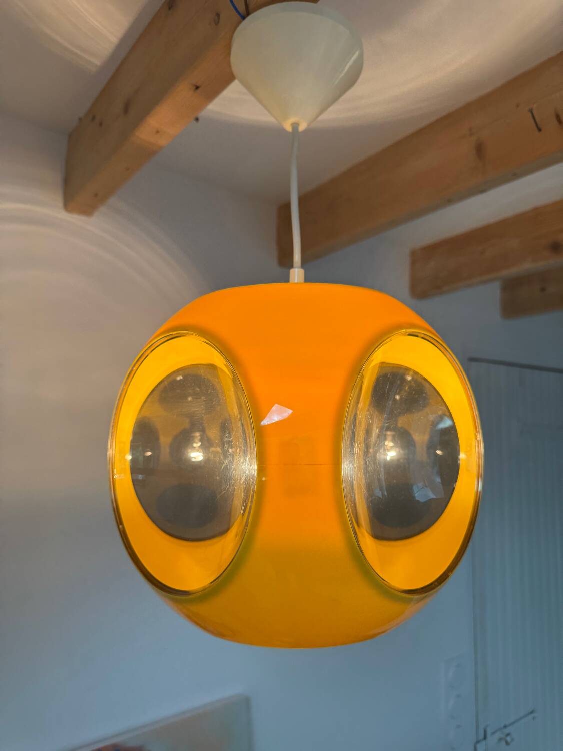 Yellow UFO Space Age suspension attributed to Luigi Colani, 1970s.