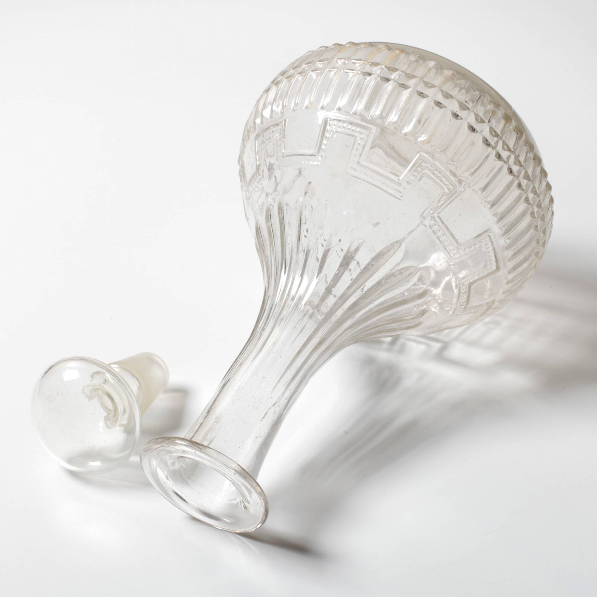 Glass Decanter / Mid-century Patterned Wine Carafe / Empoli / Italy / 1950s