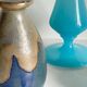 3 VASES Bleu Océan Grès et Verre OPALIN Vintage
