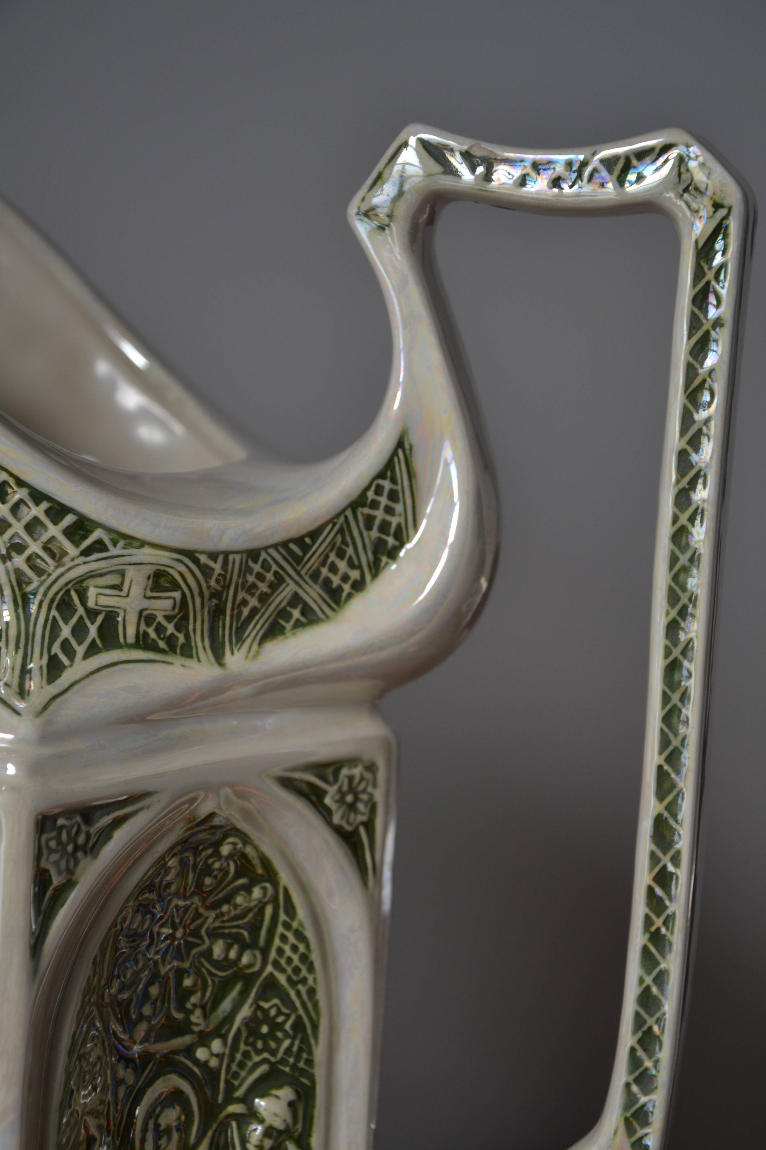 Decorative pitcher/sculpture in ceramic signed JMS