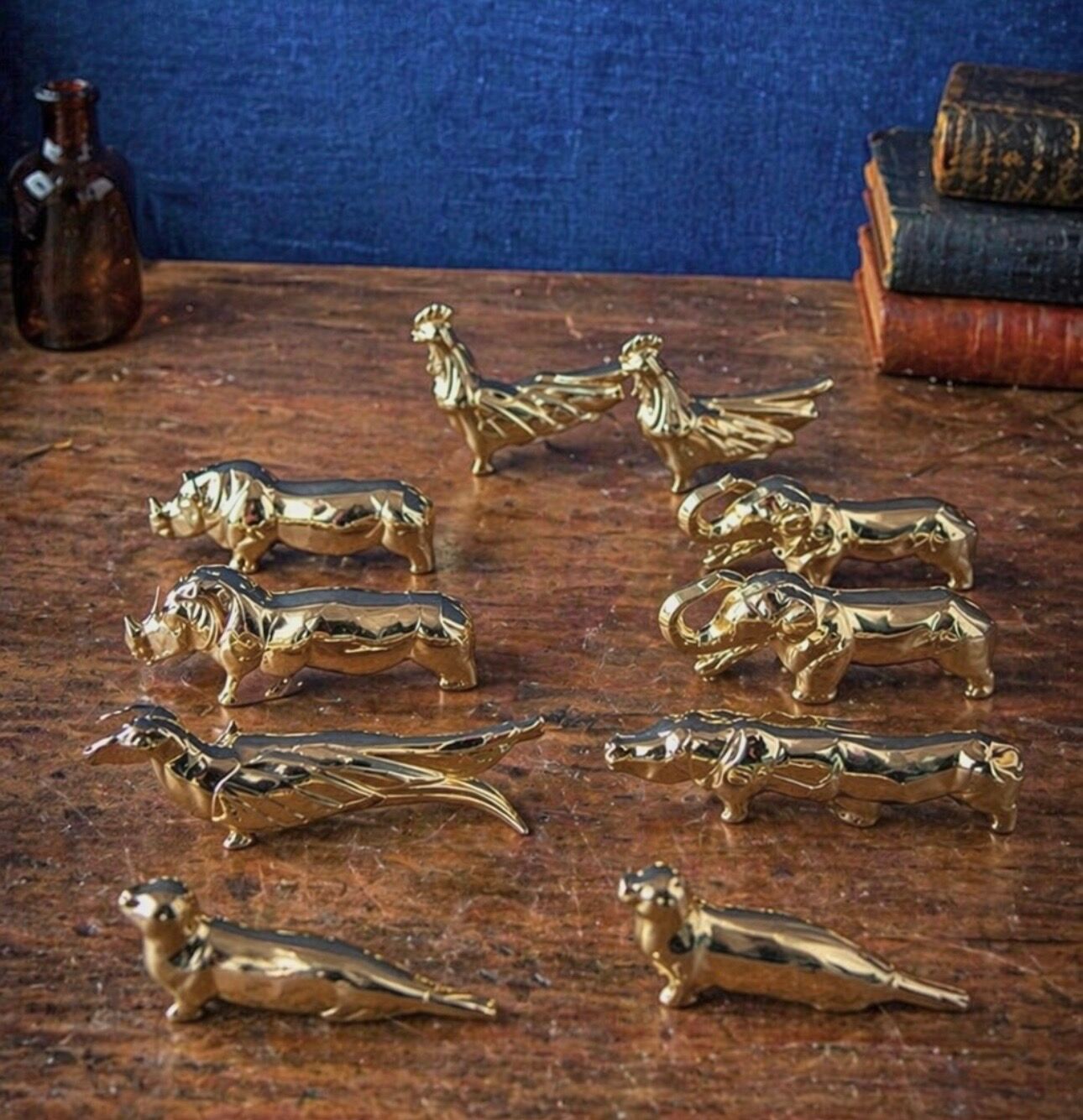 Set of 12 animal knife rests. Sandoz design. Art Deco.
