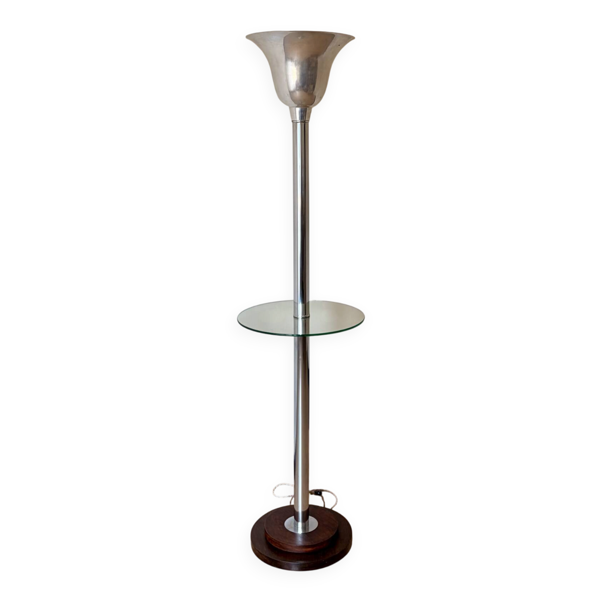 Lampadaire art déco, chrome et bois, 1930’s