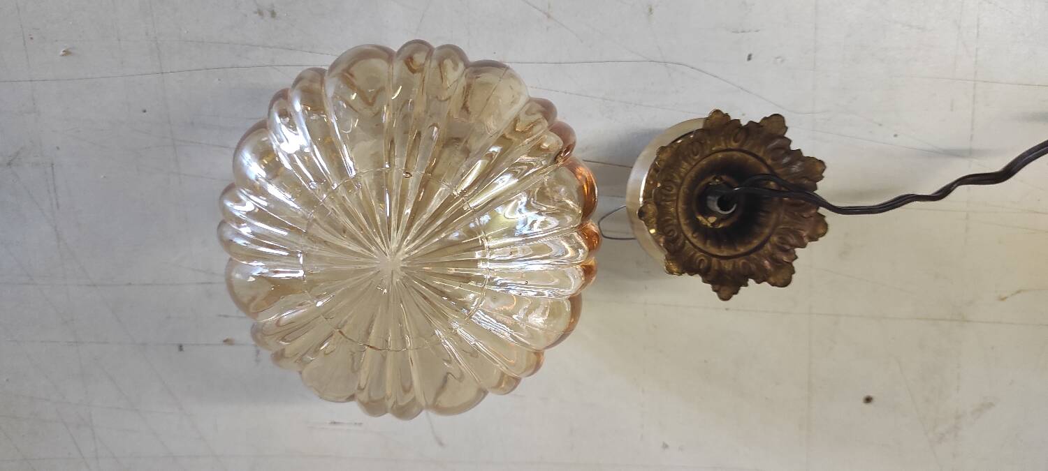 Table lamp with amber glass globe - mid 20th century