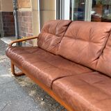 HS Denmark sofa in leather and teak from the 60s