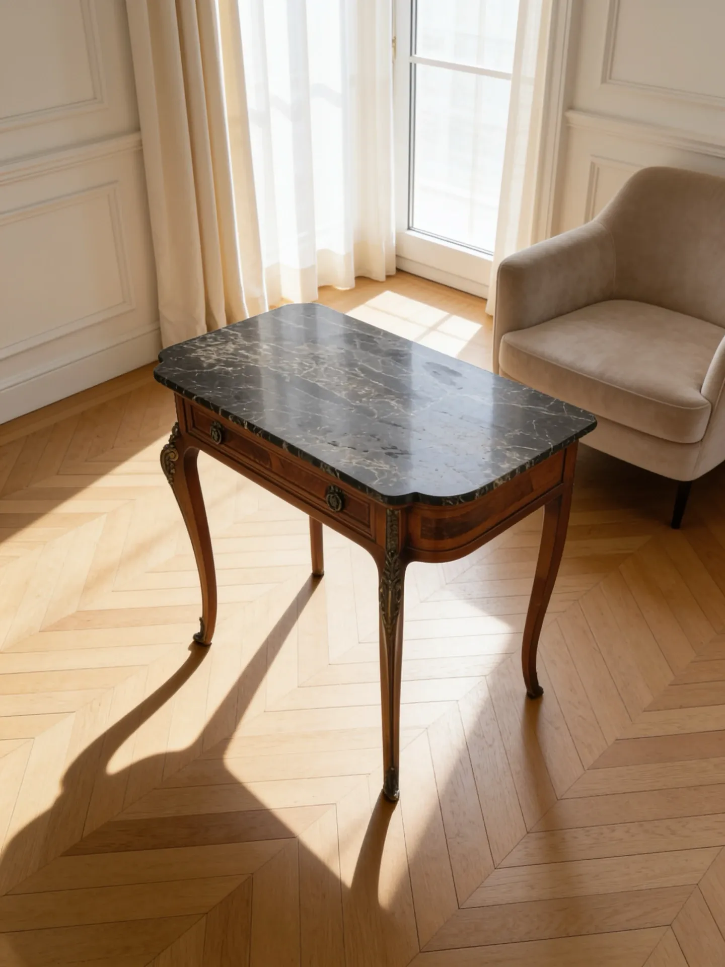 Console Table with Marble Top – 19th Century