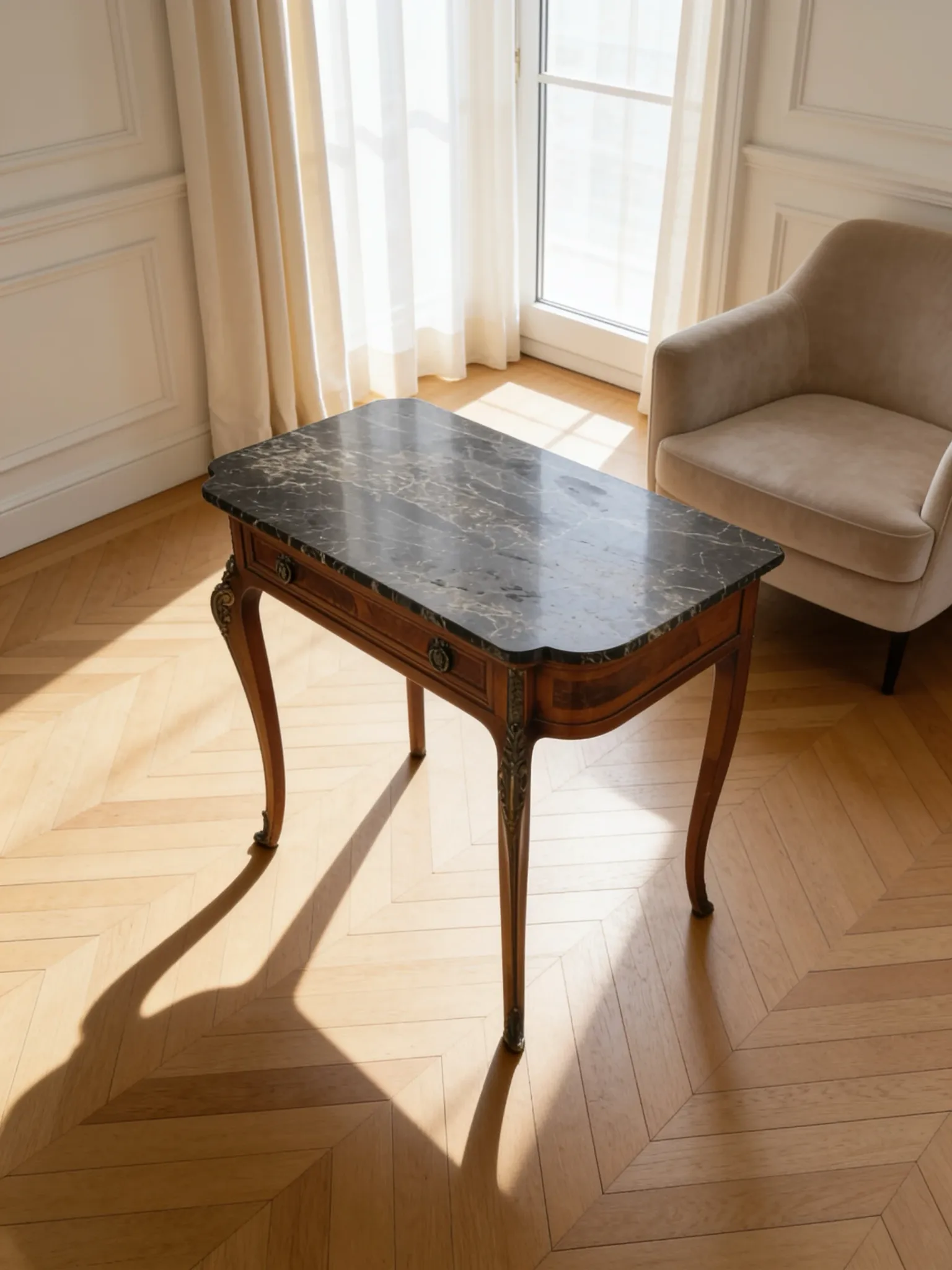 Table console avec plateau en marbre – 19e siècle