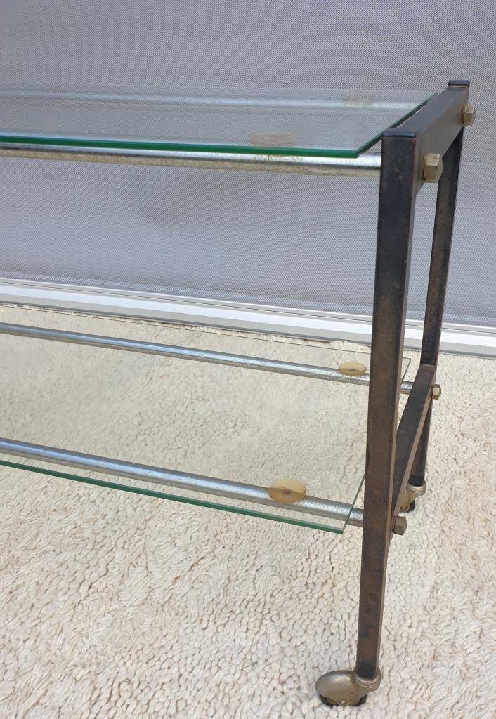 Vintage 1960s metal and glass rolling table