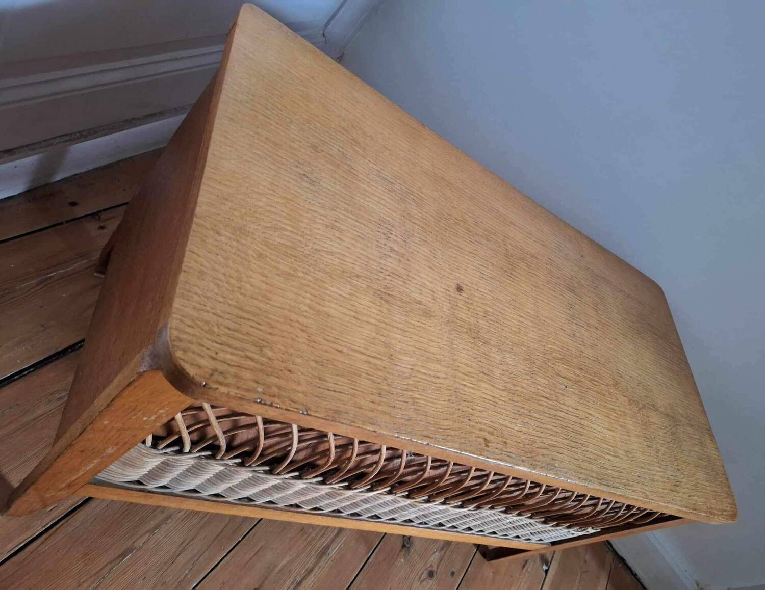 Large vintage rattan chest, retro wicker decoration